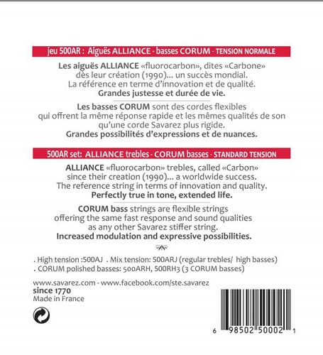 סט מיתרים לגיטרה קלאסית Savarez Alliance Corum 500AR