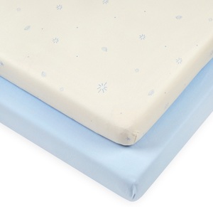 זוג סדינים ללול תינוק 100% כותנה טריקו - תכלת חלק/בז