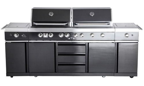מטבח גינה 6 מבערים + כירה צד כפולה ALL GRILL air system נירוסטה שחורה - מפואר 38033