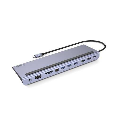 תחנת עגינה UNITEK 11-in-1 USB-C Ethernet Hub with MST Triple Monitor (Dual HDMI), 100W PD, Dual Card Reader במלאי