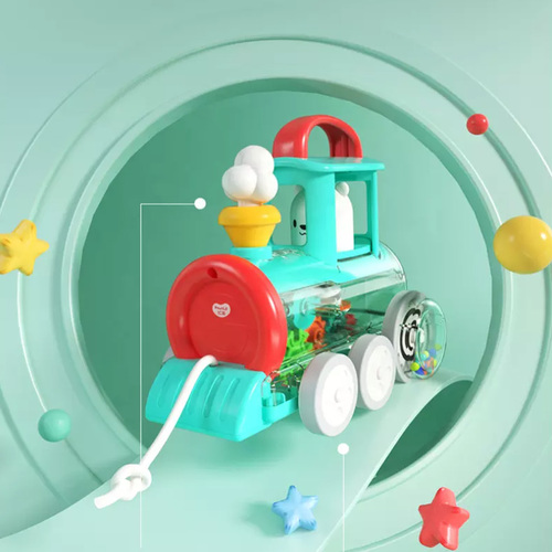 קטר רכבת לעידוד הליכה וזחילה עם חוט משיכה