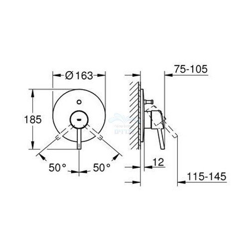 מידות 19346001 GROHE | אינטרפוץ חיצוני 4 דרך | כרום ניקל | CONCETTO קונצטו גרואה.
