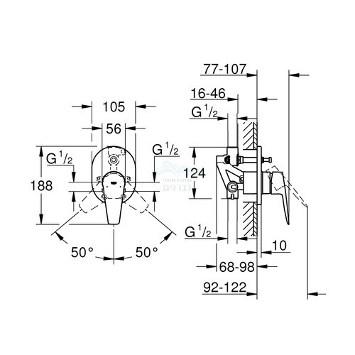 29039001 GROHE | סט אינטרפוץ קומפלט 4 דרך | כרום ניקל | BAUEDGE באואדג' גרואה.