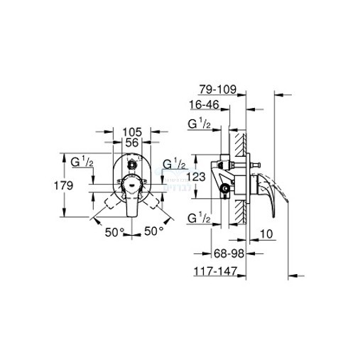 29043000 GROHE | סט אינטרפוץ קומפלט 4 דרך | כרום ניקל | BAUCURVE באו קרב גרואה.