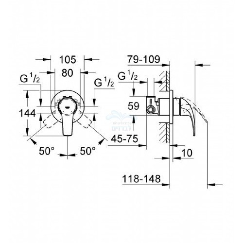 29044000 GROHE | סט אינטרפוץ קומפלט 4 דרך | כרום ניקל | BAU CURVE גרואה.