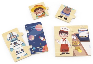 סט 6 פאזלים 4 חלקים כל אחד (סה"כ 24 חלקים) מעץ מלא - מקצועות