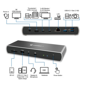 תחנת עגינה מתקדמת למחשב Gold Touch Thunderbolt 4 USB 4 UDS-THN4 - צבע כסוף גולד טאצ Gold Touch