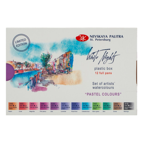 סט 12 צבעי מים White Nights בגווני פסטל 