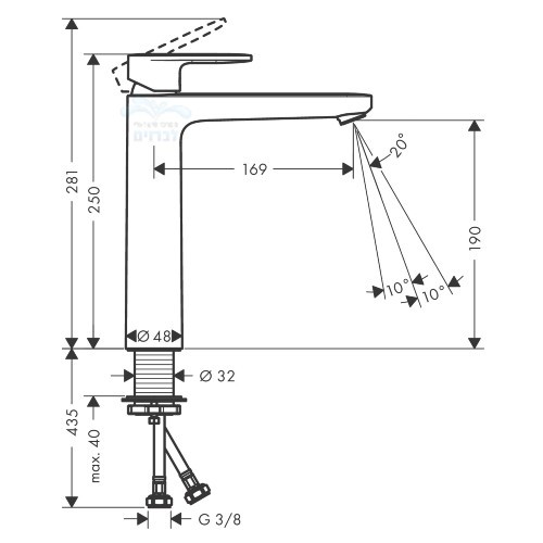 71558000 HANSGROHE | הנסגרואה ברז פרח ניצב בינוני לכיור רחצה | פיה בינונית קבועה | כרום ניקל Vernis Blend הנס גרואה.