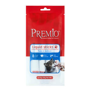 פרמיו חטיף שלוקים טונה וסלמון 56 גרם - Premio Liquid Sticks 