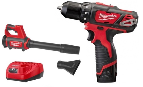 מברגה / מקדחה + מפוח נטען 12V כולל סוללה 2AH מבית Milwaukee