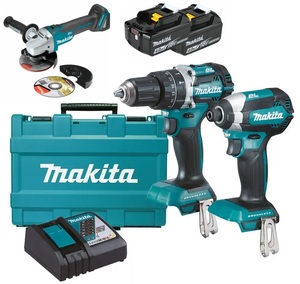 סט מברגות DLX2180 + משחזת "5 DGA504Z כולל סוללות 4AH מבית MAKITA מקיטה