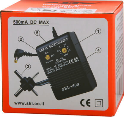 שנאי ספק כוח טרנספורמטור אוניברסלי מתכוון/משתנה 500mA SKL-500