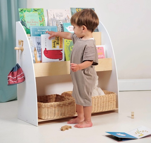 כוננית מעוצבת מעץ מלא 3 מדפים + מדף צעצועים - יער