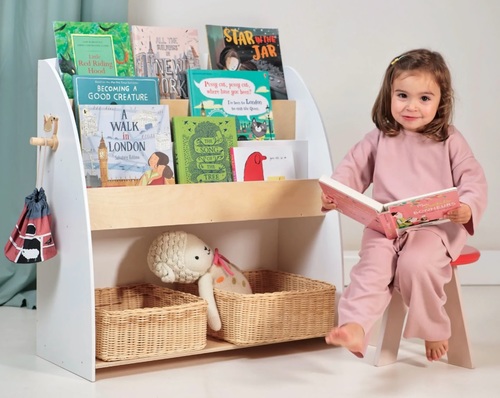 כוננית מעוצבת מעץ מלא 3 מדפים + מדף צעצועים - יער