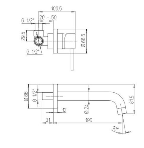 ברז קיר איטלקי פיה ארוכה Paini COX שחור מט CO208LSBM