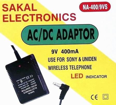 שנאי עם פיה צהובה 9V / 400MA (+)- ספק לטלפונים אלחוטיים סוני ומוצרי אלקטרוניקה , חשמל ואחרים