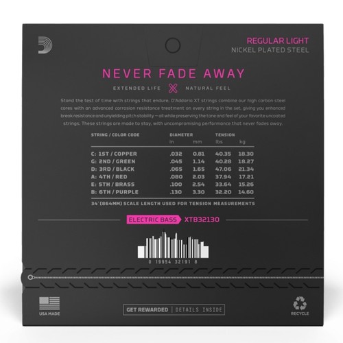 זוית נוספת D'Addario XTB32130 Regular 6-String Bass Strings