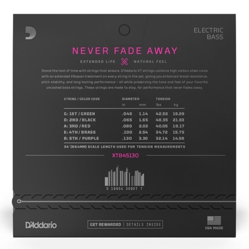 זוית נוספת D'Addario XTB45130 Regular 5-String Bass Strings
