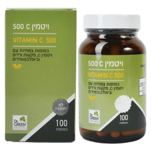 ויטמין C | במינון 500 | מכיל 100 כמוסות צמחיות | לא חומצי | תוסף תזונה | כשר פרווה