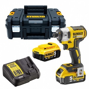 מברגת אימפקט נטענת בראשלס + 2 סוללות 5 אמפר DeWALT DCF887P2 BL 18V