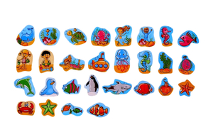 קופסאת מגנטים למשחק ע"ג לוח מגנטי או מקרר - עולם הים 28 חלקים