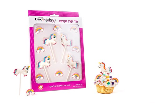סוכריות לקישוט על מקל בצורת חד קרן וקשת