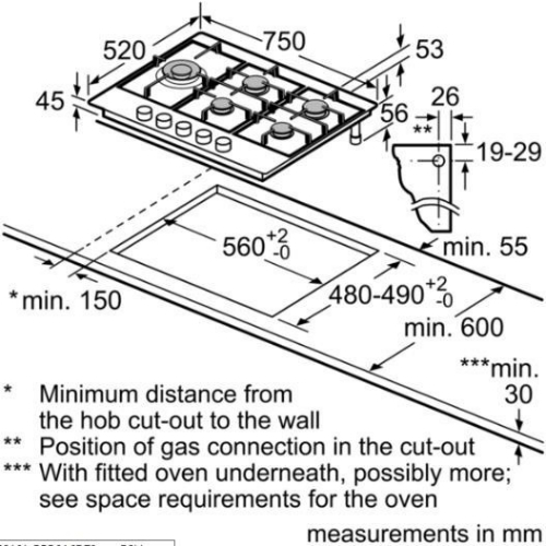 כיריים גז קונסטרוקטה Constructa CA164650IL 