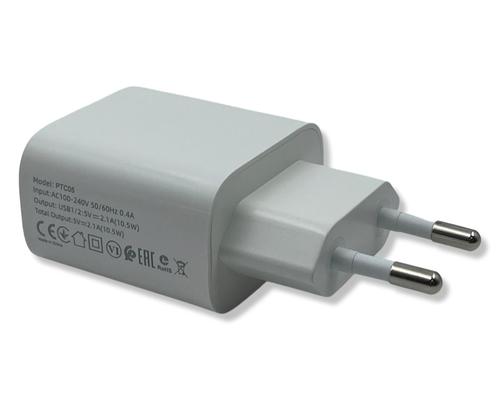 מטען קיר מהיר עם 2 יציאות USB-A בהספק 2.1A