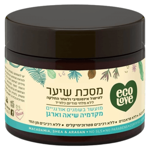 מסכה לשיער לטיפול אינטנסיבי ולאחר החלקה (סדרה תכלת) - ecoLove
