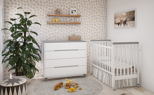 חדר תינוק יובל במראה נקי בלבן משולב אפור אפנתי