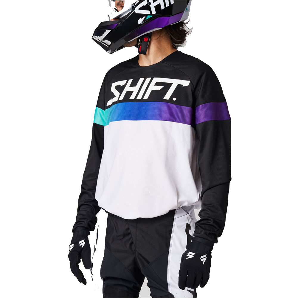 חולצת רכיבה לבן / שחור / סגול - SHIFT WHIT3 LABEL UV