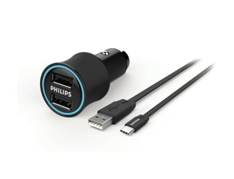 מטען מהיר לאוטו DUAL USB עם כבל type C
