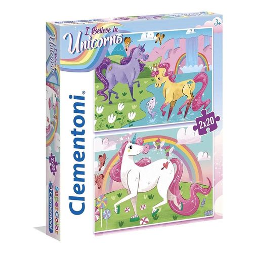 קלמנטוני - זוג פאזלים חד קרן 2x20 חלקים - Clementoni  Puzzle  Believe In Unicorns