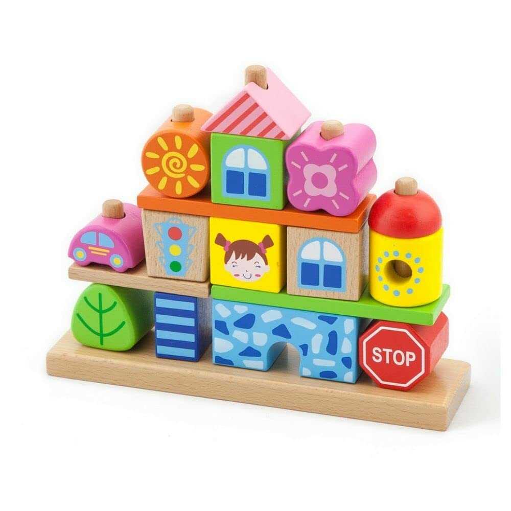 14 קוביות בנייה והשחלה מעץ - ויגה