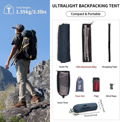 אוהל תרמילאים קל משקל ל 1 אנשים ל 4 עונות 20D דגם  NATUREHIKE Cloud UP 1
