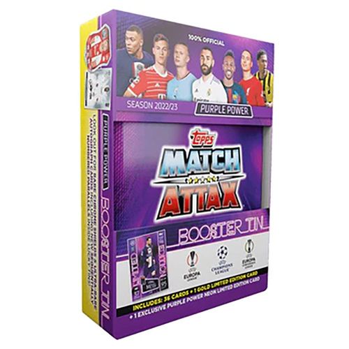 מאץ' אטקס קופסת פח מיני - קלפים ליגת האלופות 2023 סגול - MATCH ATTAX