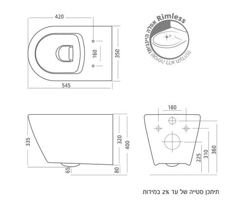 אסלה תלויה מונאליס חרסה Monalis Rimless חרסה