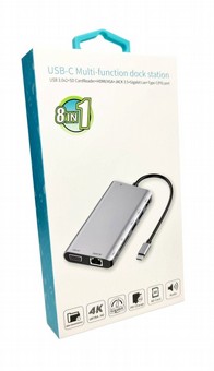 HUB טייפ-סי למחשבים ניידים משוכלל 8 ב-1 (VGA + 3.5mm + LAN + 2xUSB3.0 + HDMI + SD + Type-C)
