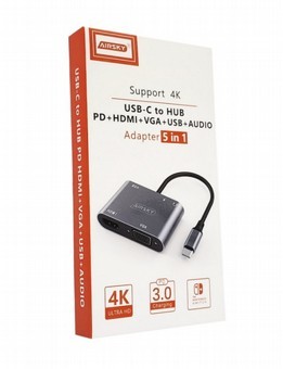 מתאם מולטימדיה - 5 ב-1 (טייפ-סי ל-PD,HDMI,VGA,USB,AUX)