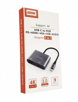 מתאם מולטימדיה - 5 ב-1 (טייפ-סי ל-PD,HDMI,VGA,USB,AUX)