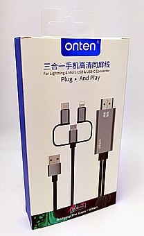 כבל HDMI לכל המכשירים - 3 ב-1 (אייפון, מיקרו וטייפ סי) - Plug and Play - חברת ONTEN