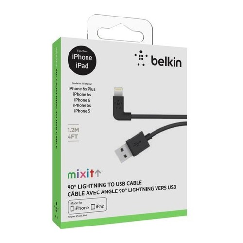 כבל סנכרון וטעינה מאושר אפל זוית 90 מעלות - Belkin