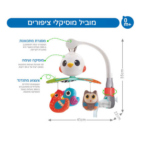 מובייל לתינוק ציפורים צבעוניות - הולה