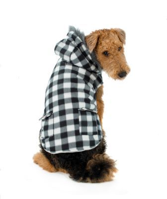 מעיל משובץ שחור לבן לכלב XS