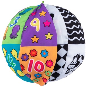 כדור פעילות רך דו-צדדי צבעוני / שחור-לבן ללימוד מספרים, צבעים, צורות, חיות ועוד