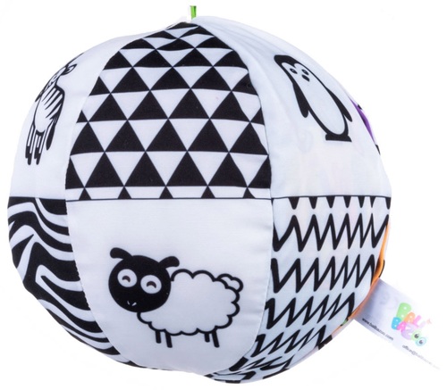 כדור פעילות רך דו-צדדי צבעוני / שחור-לבן ללימוד מספרים, צבעים, צורות, חיות ועוד