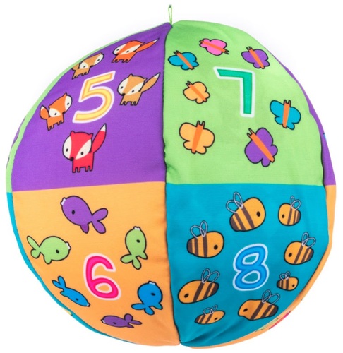 כדור פעילות רך דו-צדדי צבעוני / שחור-לבן ללימוד מספרים, צבעים, צורות, חיות ועוד