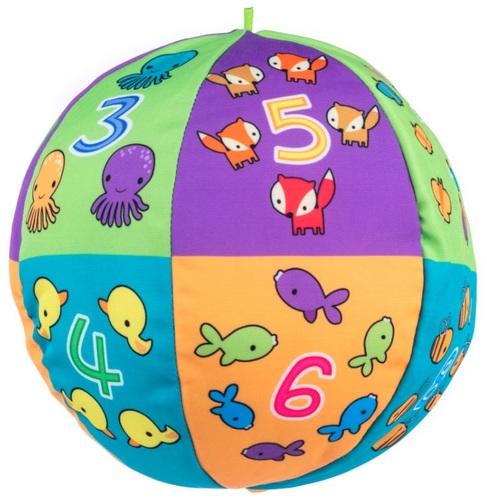 כדור פעילות רך דו-צדדי צבעוני / שחור-לבן ללימוד מספרים, צבעים, צורות, חיות ועוד