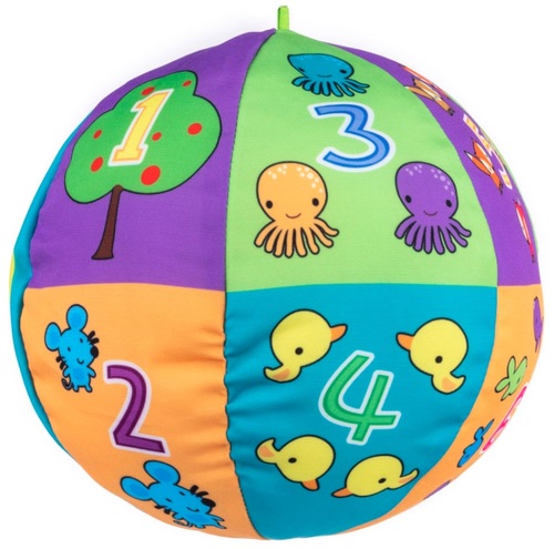 כדור פעילות רך דו-צדדי צבעוני / שחור-לבן ללימוד מספרים, צבעים, צורות, חיות ועוד